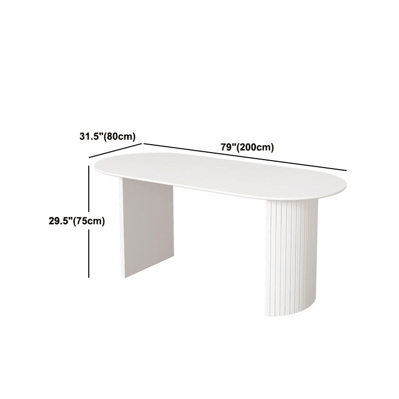 Free Form Sintered Stone Dining Table Modern White Furniture with Wood Double Pedestal