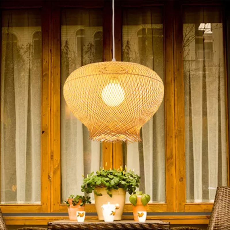 Bird Nest Bamboo Hanging Light Rustique 1 pendentif beige léger pour salle à manger au restaurant