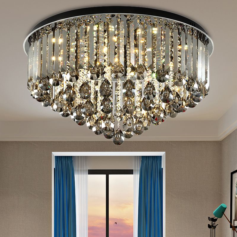19.5"/23.5" Multi Tier Flush Mount Light Contemporary Crystal LED Ceiling Lamp in Smoke Grey for Bedroom