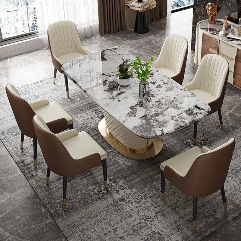 Rectangle Pedestal Dinette Table Traditional Luxury Faux Marble Dinner Room Table