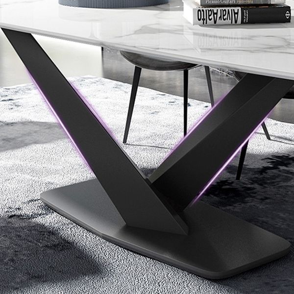 Metal Contemporary Rectangular Dining Table Sintered Stone Table for Dining Room