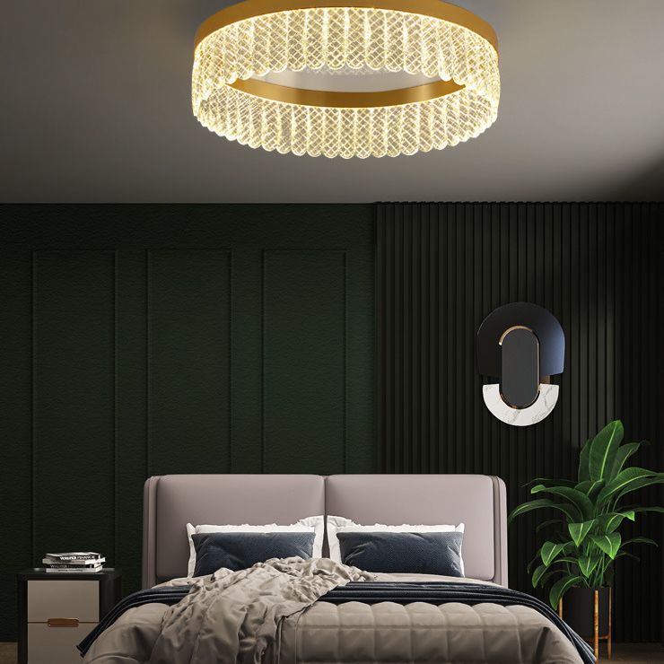 Prismatic Crystal Ring Shaped Flush-Mount Light Eenvoud Gold LED Plafond Fixture voor Slaapkamer