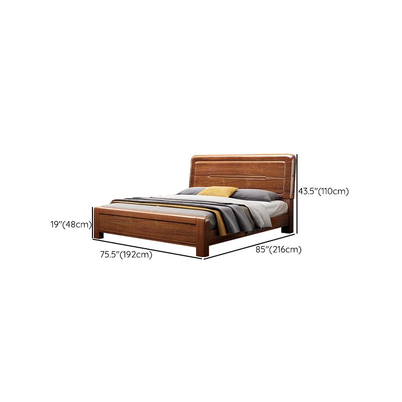 Panel Bed with Storage 43.30" High Brown Walnut Wood Bed in Brone