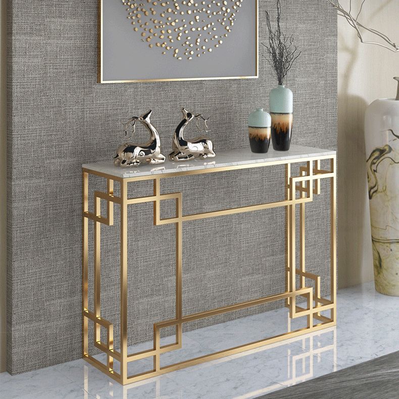 Glam Iron Console Sofa Table Rectangle Marble Console Accent Table for Hall