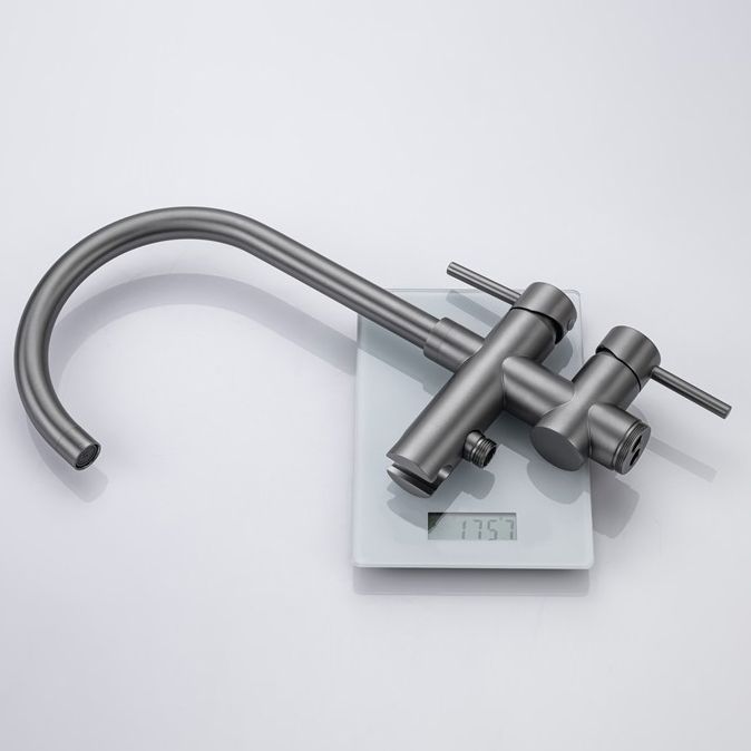 Modern Floor Mounted Metal Freestanding Tub Filler Swivel High Arc Freestanding Faucet