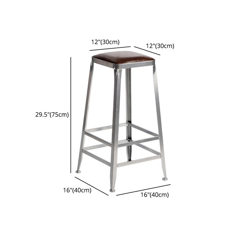 Armless Indoor Barstool Industrial Leather Counter Stool Brushed Silver