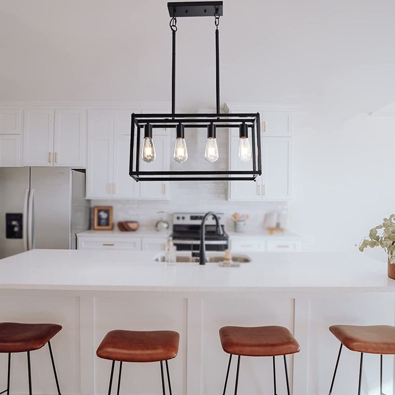 Industrial Pendant Light Rectangle Shape Island Light with Metal Shade for Living Room