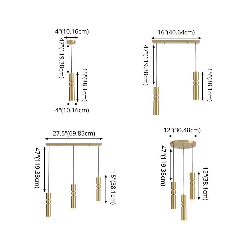 Gold Tubular Pendant Light Kit Simplicity Style Metal Pendant Light Fixture for Bedroom