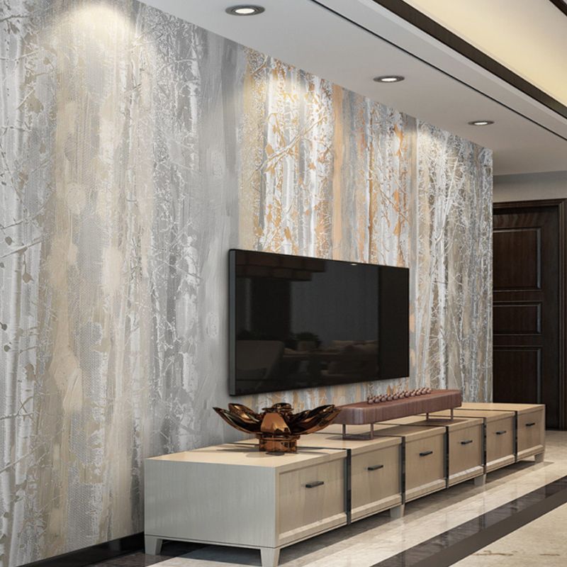 Cool Birch Tree Mural Wallpaper for Accent Wall, Pastel Brown, Personalized Size Available