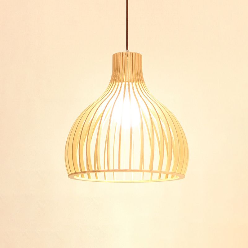 Shaded Dining Room Pendant Light Wood Single-Bulb Contemporary Suspension Light Fixture