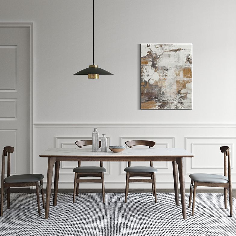 Sintered Stone Top Rectangle Table in White Kitchen Table with Wooden 4 Legs