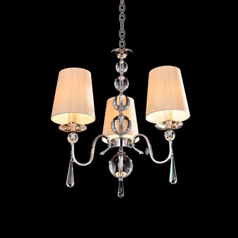 Labánica de tela cónica Modernista Modernista 3 cabezas Restaurante iluminación con decoración de cristal de calabaza en Chrome