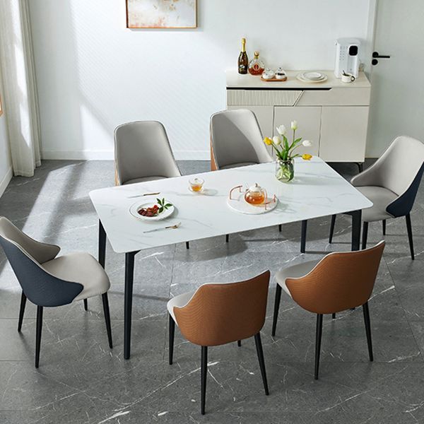 Contemporary Rectangular Stone Dining Table with 4 Steel Fool