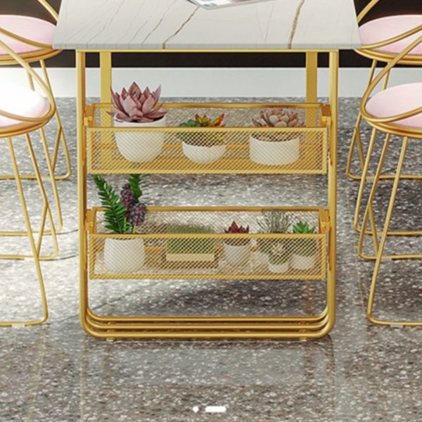 Traditional Luxury Dining Table Metal Double Gold Pedestal Table with Storage