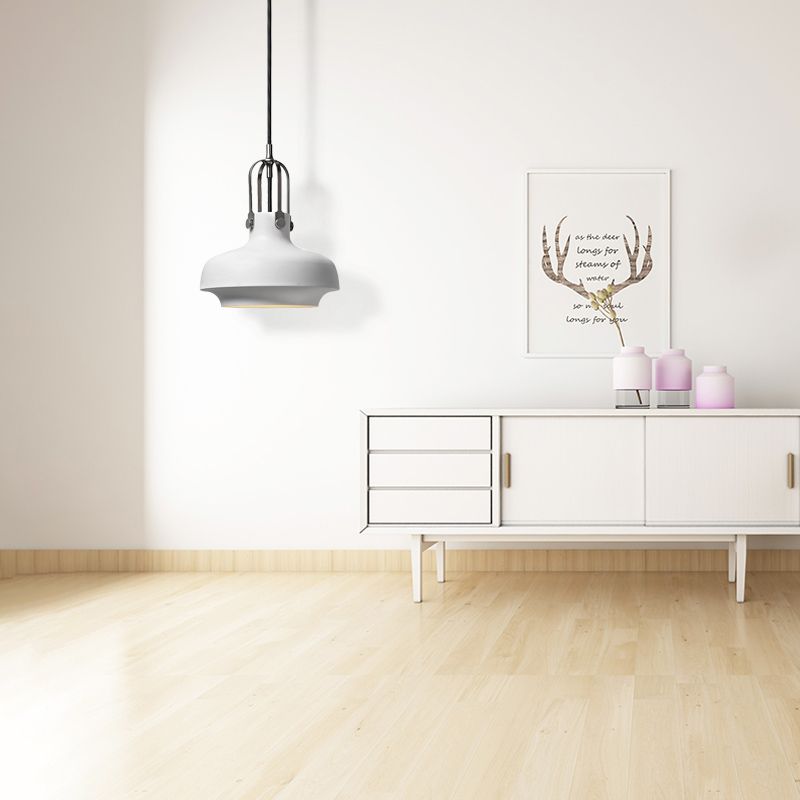 Black/White Bowl Shade Hanging Lamp Industrial Metallic 1 Light Living Room Pendant Light with Adjustable Cord