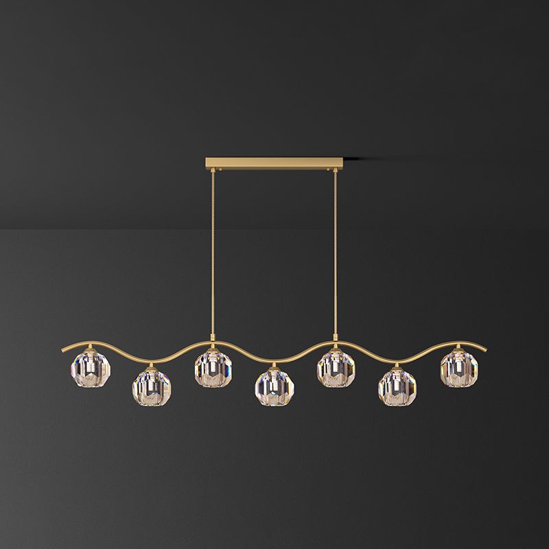 Contemporary Sphere Island Light Fixtures Crystal Pendant Lights in Gold