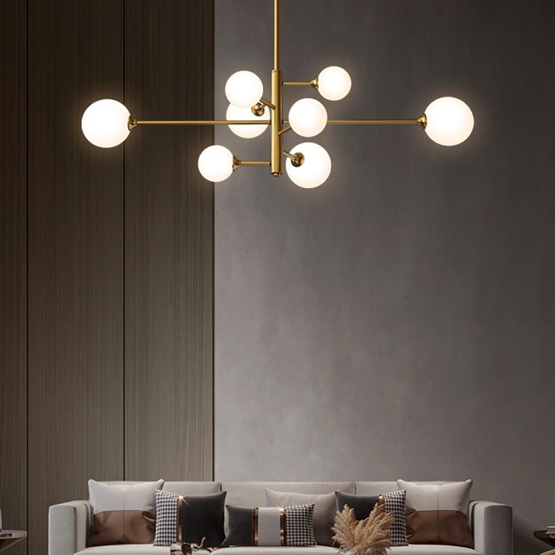Nordic Style Brass Chandelier Globe Pendant Lamps with White Glass for Living Room