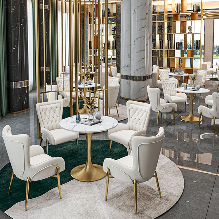 Metal Traditional Luxury Round Table Sintered Stone Table with Tulip Base for Home