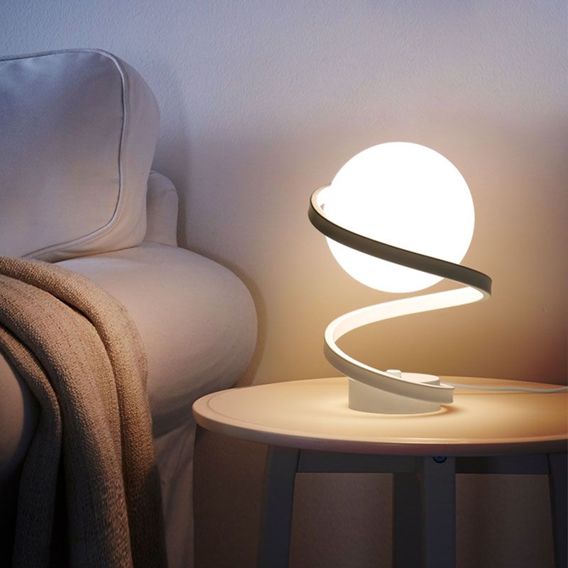 Globe Night Table Lamp Modern 1-Light Nightstand Lights with White Glass Shade