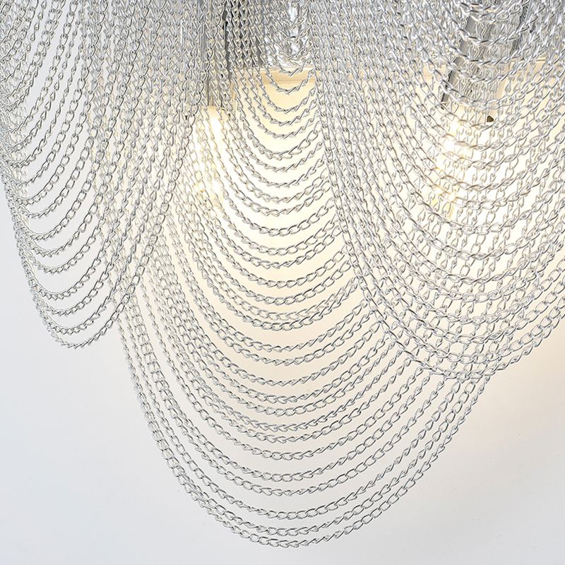 Metal Chain Shade Wall Light Fixture Postmodern 2 Lights Bedroom Sconce Light in Chrome