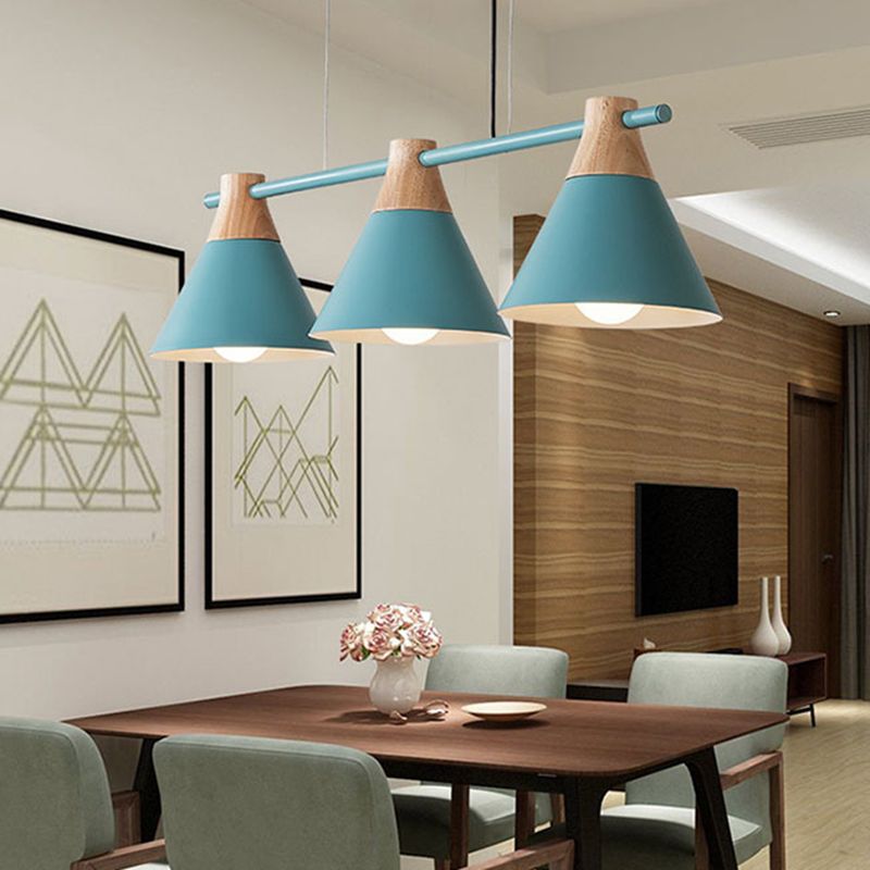 3 Lights Metal Island Pendant Lighting Nordic Macaroon Style Cone Shade Island Lamp for Dining Table