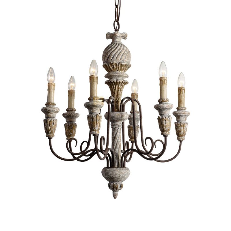Wood Metal Hanging Chandelier Candle 6 Light Chandelier Lighting for Living Room