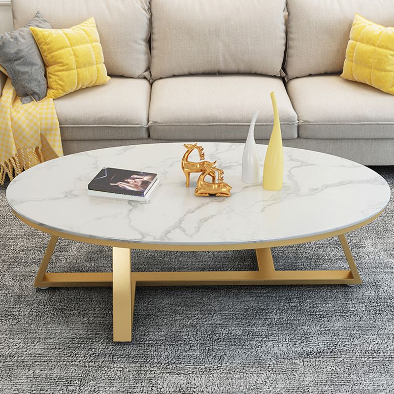 Glam Metal Cross Legs Coffee Table Faux Marble/Slate Oval Coffee Table