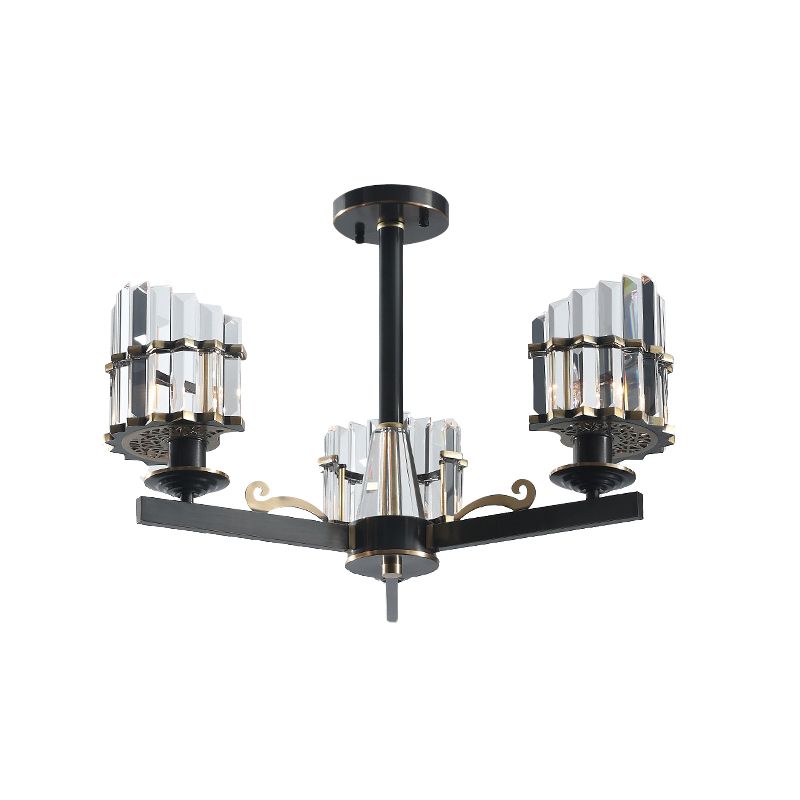 Modernismo Sputnik Luz colgante 3/6/8 Cabezas de la barra de cristal de tres lados Candelier en negro/latón