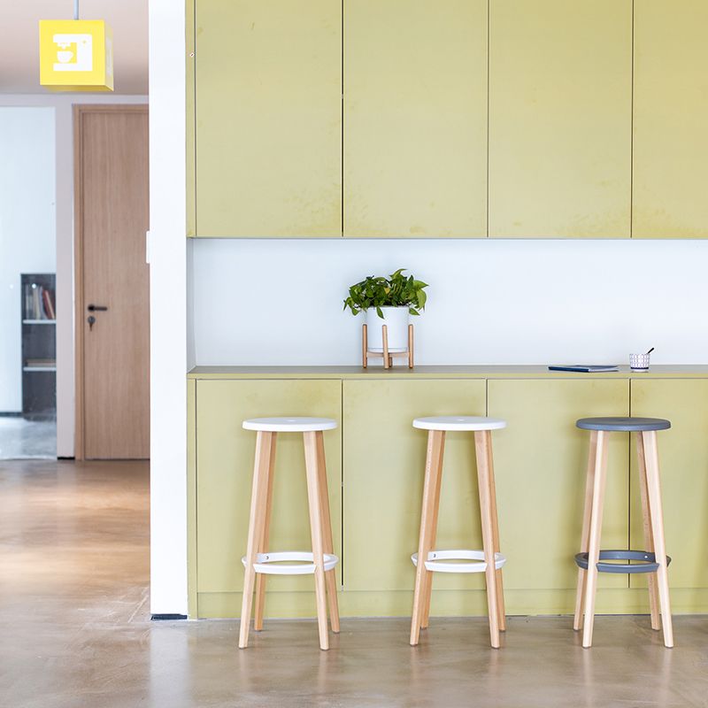 Contemporary Simple Wood Counter Stools Circular Seats Indoor Bar Stool