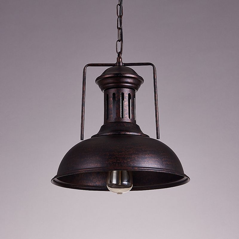 12.5"/16.5" W Metal Bowl Ceiling Lamp Factory Style 1 Bulb Restaurant Hanging Pendant Light in Rust/Bronze