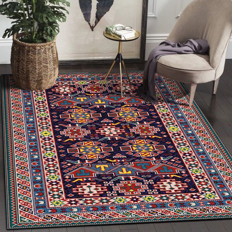 Tone rouge élégant Tone marocain Symmétrique Rapis Polyester Tradition Tapis Tacon Tocage résistant au salon