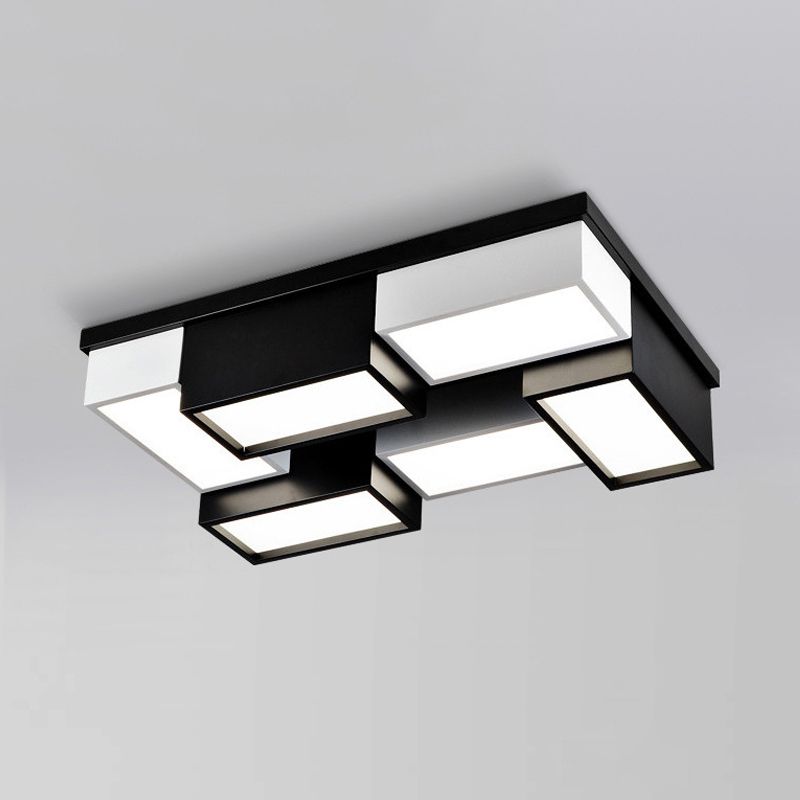 Quadrato/rettangolo vicino alla plafoniera Lampada da incasso a LED in metallo moderno per soggiorno in bianco e nero