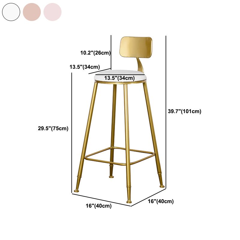 Glam Backrest Armless Counter Stool Iron Kitchen Bar Stool with Pedal and Cushion