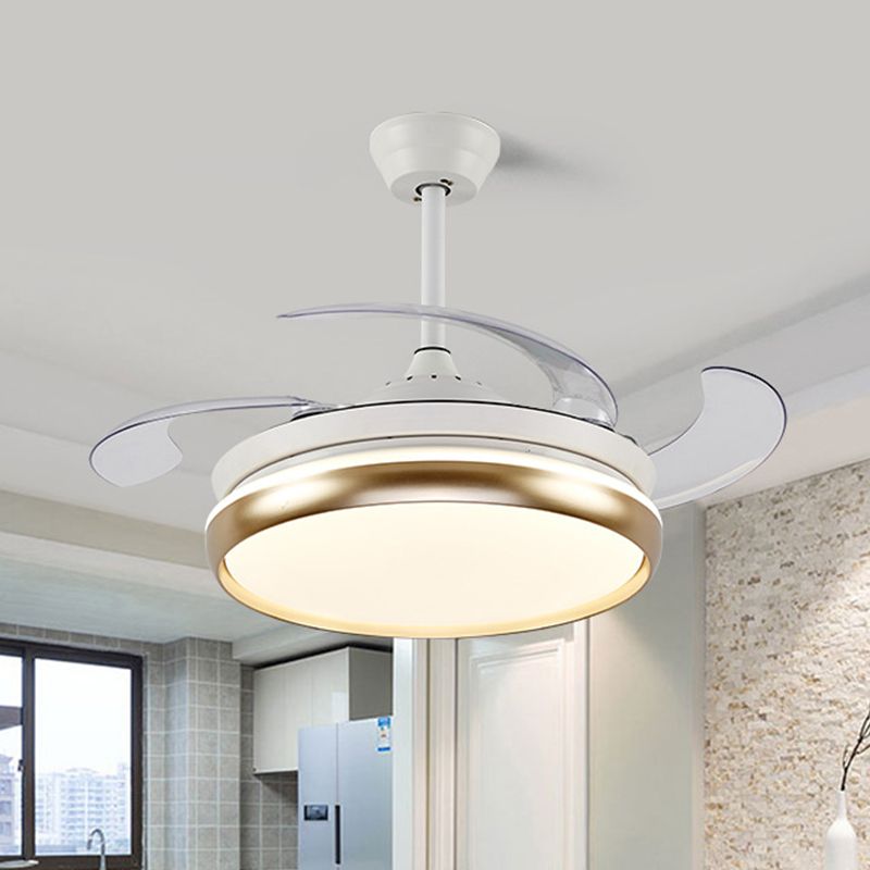 Lámpara de ventilador colgante acrílico Modernista 42 "W LED Sala de estar 4 cuchillas Semi Monte Iluminación en oro, control remoto/pared/conversión de frecuencia y control remoto
