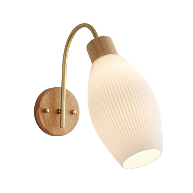 Single Modernism Beige Wall Mounted Sconce Shaded Wall Light with Wood