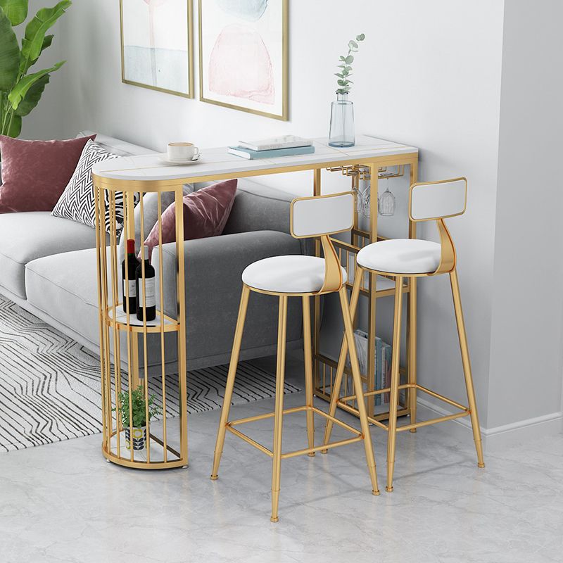 Modern Bar Dining Table with Shelves Iron Base Bar Height Cocktail Table