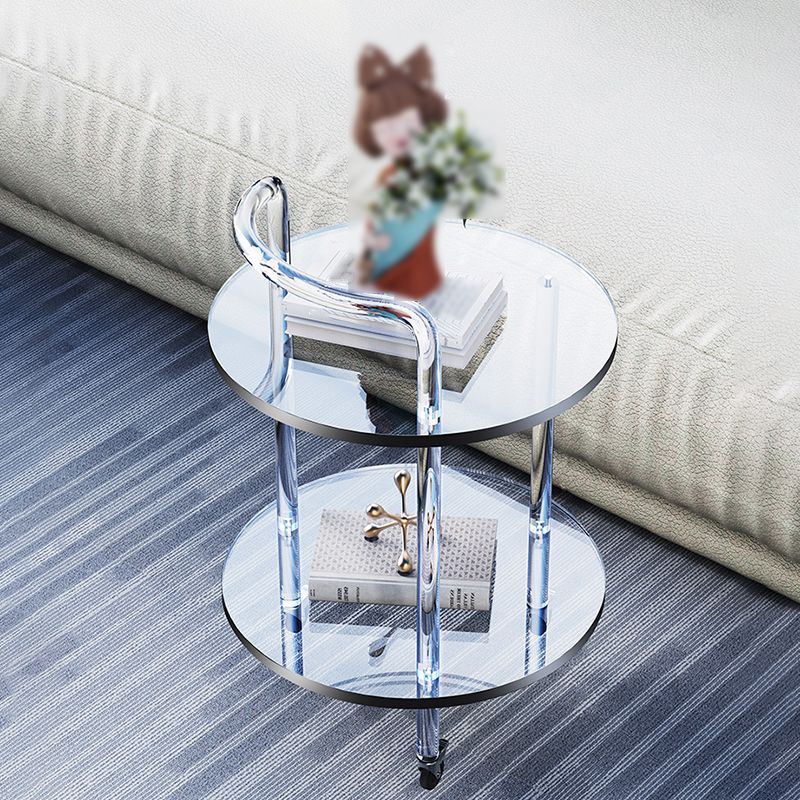 22" H End Slide Table Round Shape Acrylic End Table in Clear