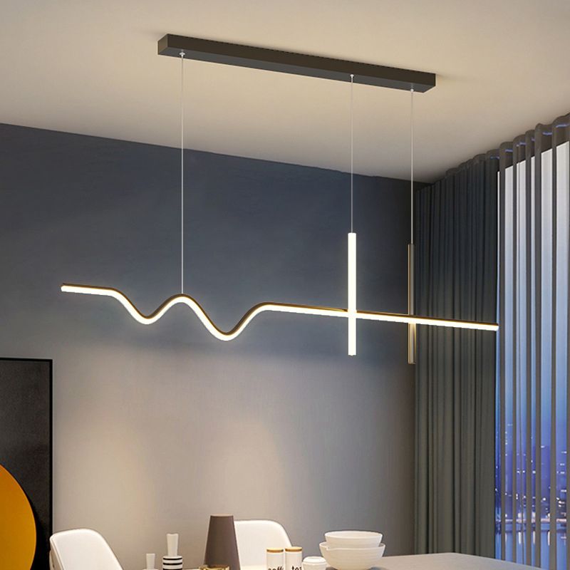 Metal Linear Shape Island Chandelier Modern Style 3 Lights Island Ceiling Light