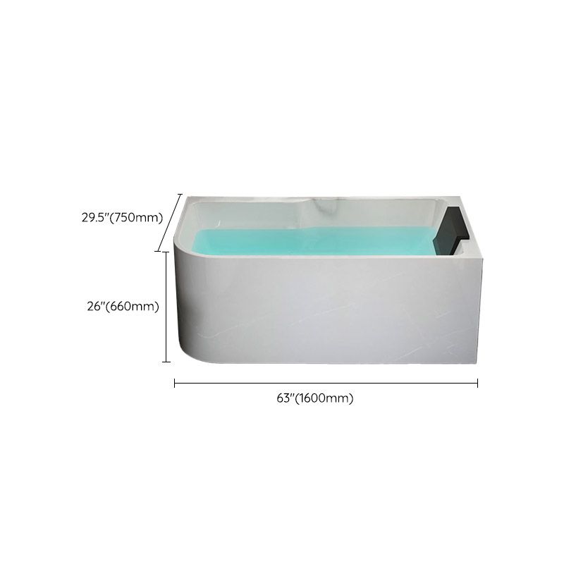 Modern White Rectangle Acrylic Bathtub Back to Wall with Drain Bath Tub