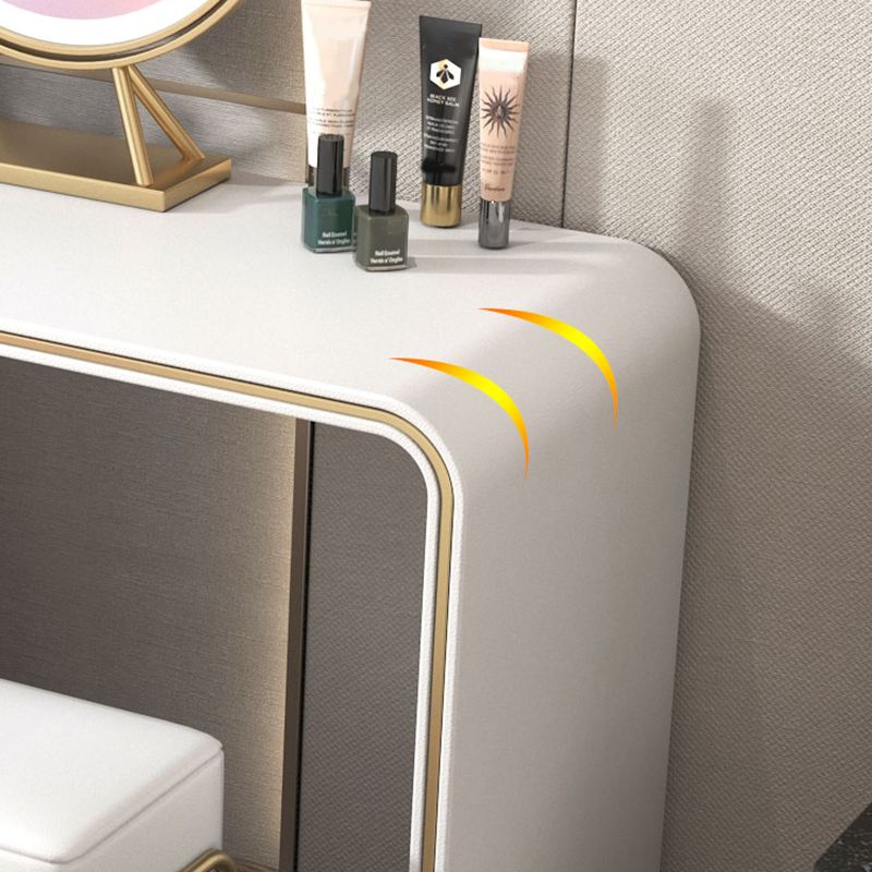 Glam Double Drawers Faux Leather Bedroom with Makeup Table and Stool Make-up Vanity