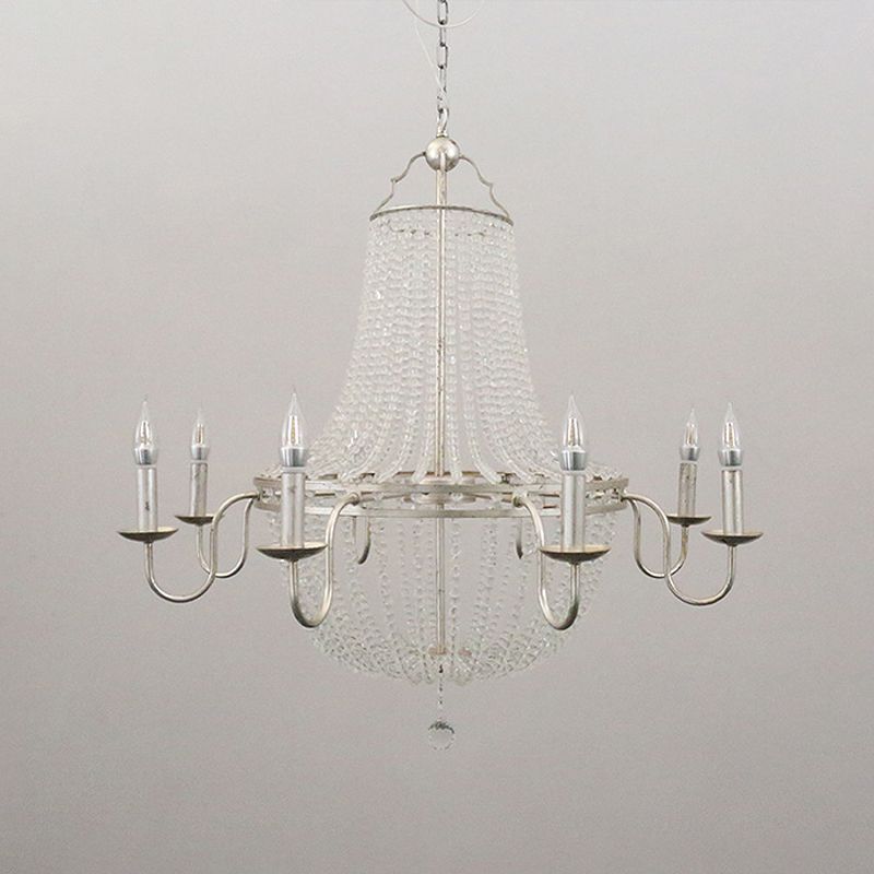 Minimalism Beaded Hanging Chandelier 6 Lights Crystal Pendant Lamp in Silver for Living Room