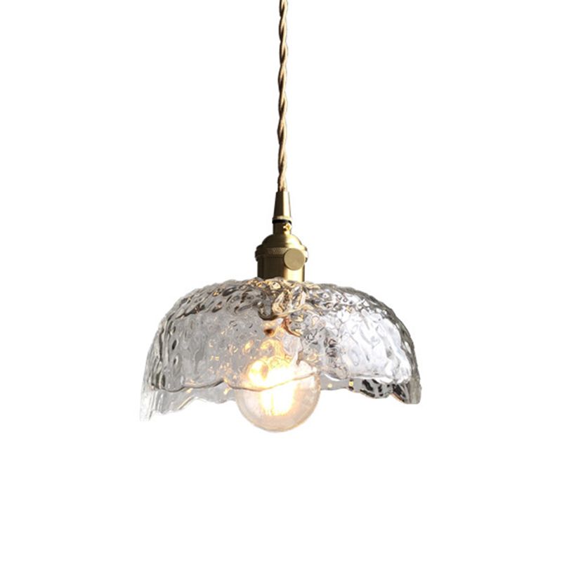 1-Light Pendant Light Antique Shaded Clear Hammered Glass Hanging Light Fixture for Dining Room