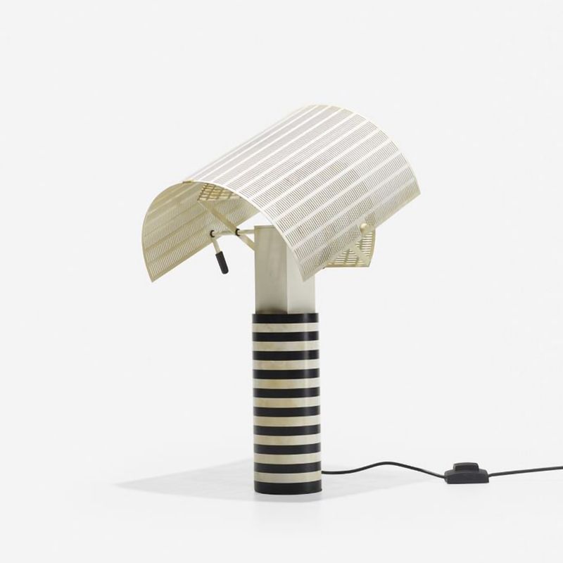 Striped Column Nightstand Light Designer Metal 1 Head Black and White Table Lamp with Swivel Mesh Shade