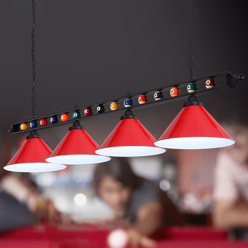 Iron Linear Island Ceiling Light Industrial Country Club Billiard Chandelier with Cone Shade
