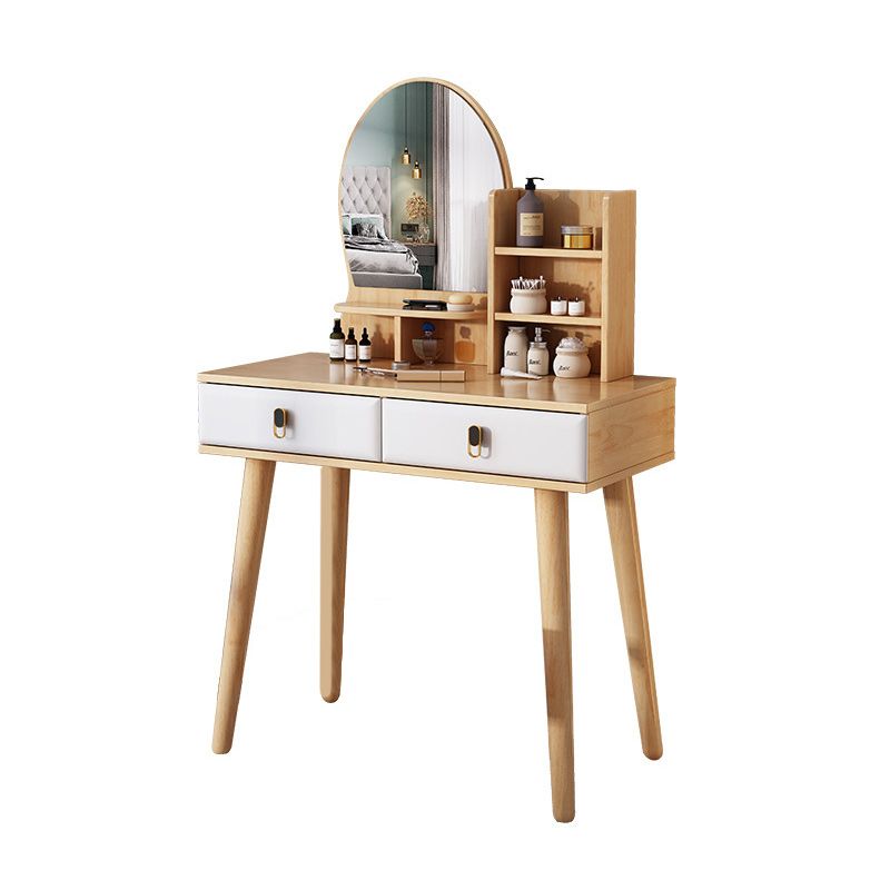 Scandinavian Rubberwood Makeup Counter 2 Drawers Vanity Dressing Table