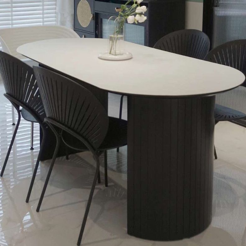 Vast hout eigentijdse ovale eettafel dubbele voetstuktafel voor eetkamer