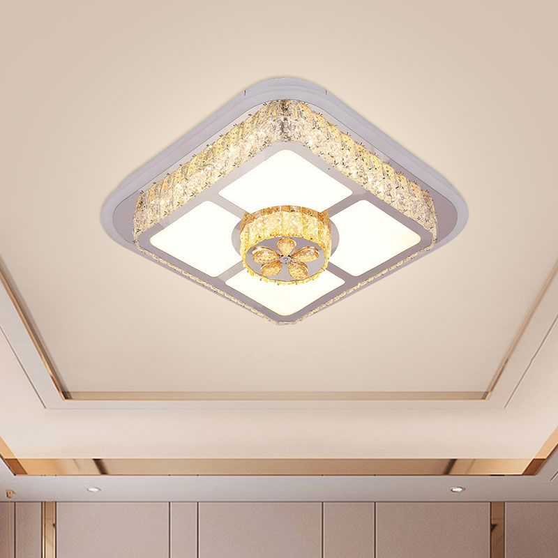Round/Flower Bedroom Ceiling Lamp Crystal Block LED Contemporary Flushmount Lighting in Silver, Warm/White Light