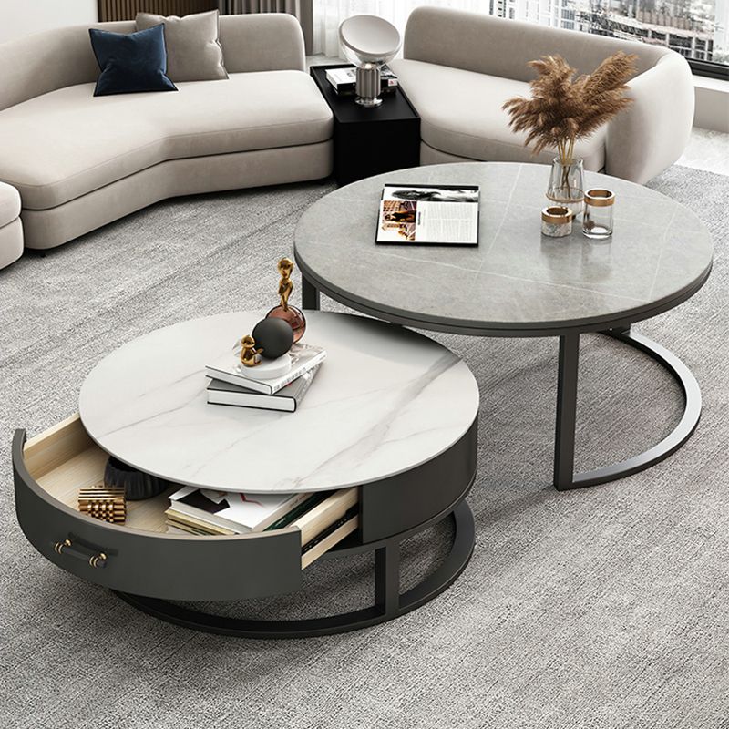 Frame Coffee Table Set Slate Cocktail Table with Storage Drawers