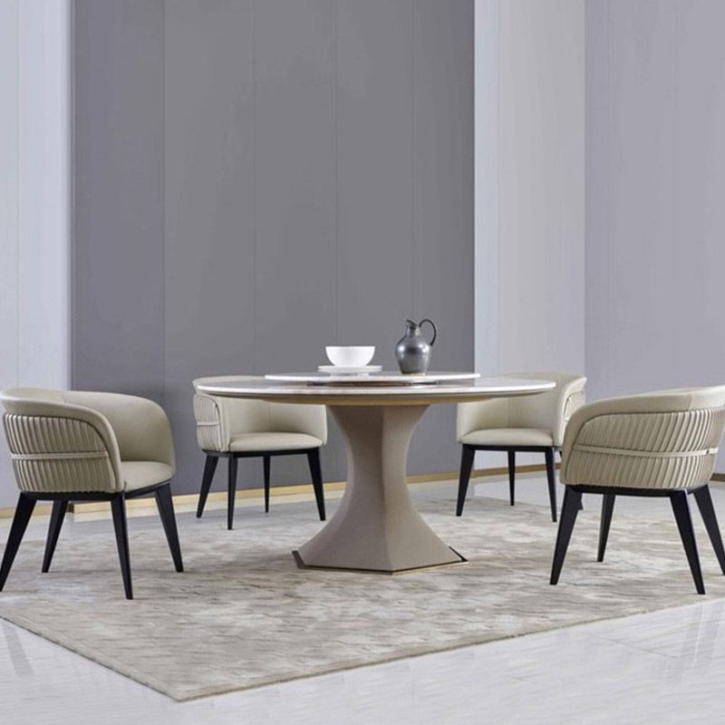 Contemporary Arm Chair Faux Leather Solid Back Dining Room Chair for Home