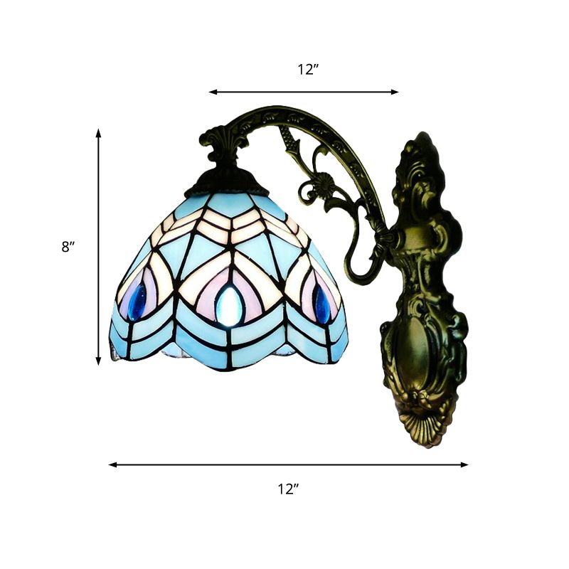 Peacock Wall Lighting Tiffany Style Stained Glass 1 Head Wall Sconce Lighting for Bedroom